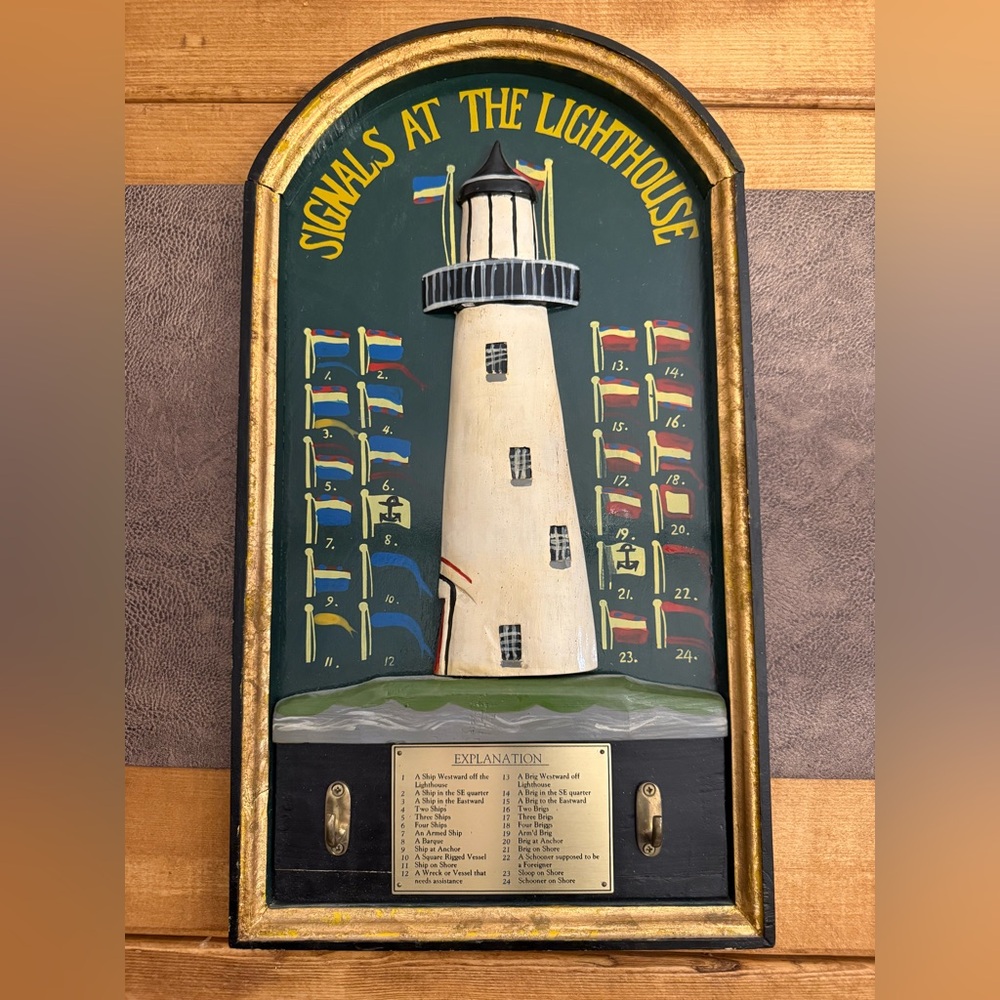 Vintage Signals at the Lighthouse wooden wall hanging